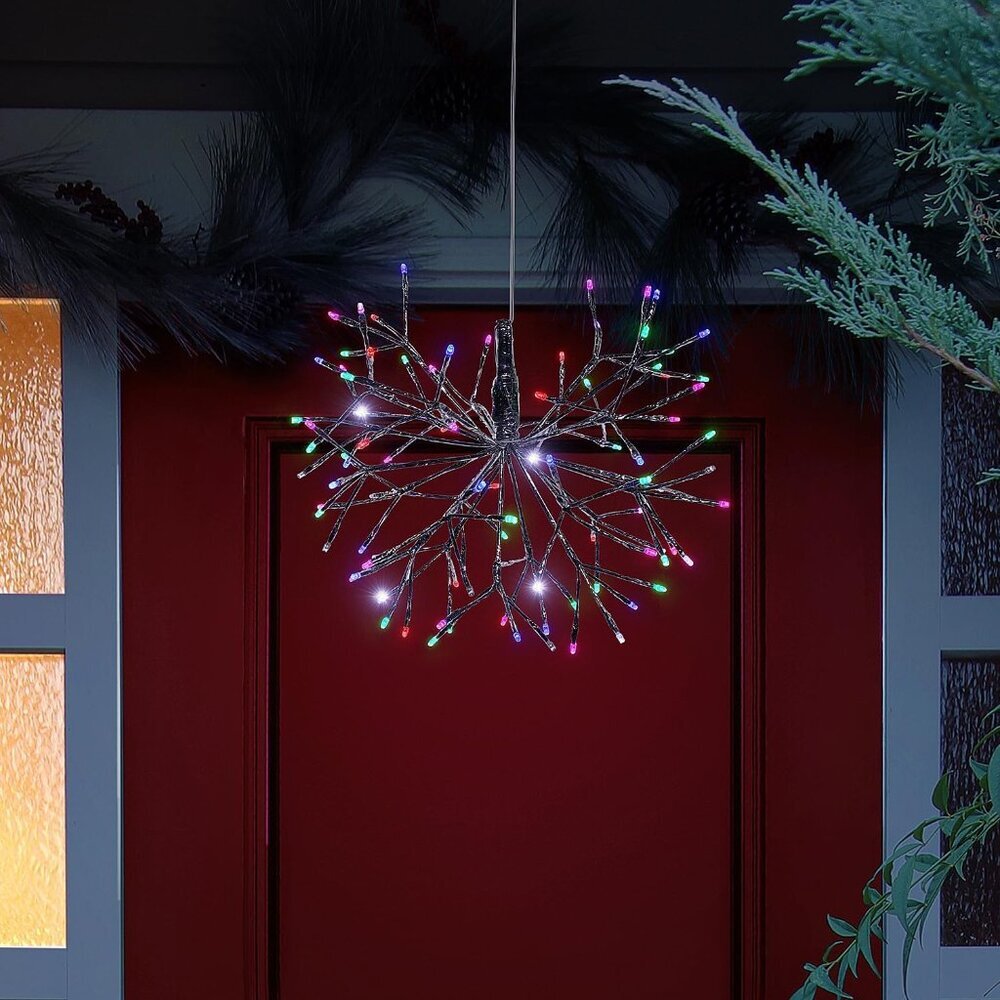 16"H Indoor Holiday 3D Snowflake Hanging Ornament with LED Lights, Silver , Chri
